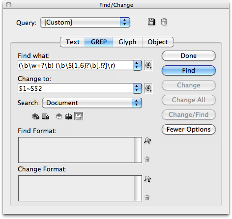 Adobe InDesign Find/Change dialogue