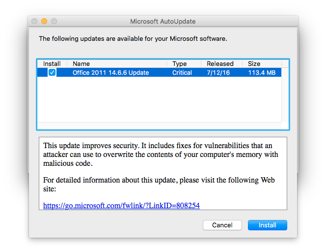 Mac Office 2011 Update Screenshot